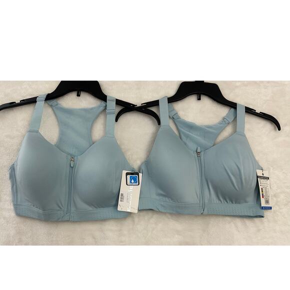 NWT Layer8 Blue Zip Front Bra 1X Padded Sports 2pc Lot - Picture 1 of 8